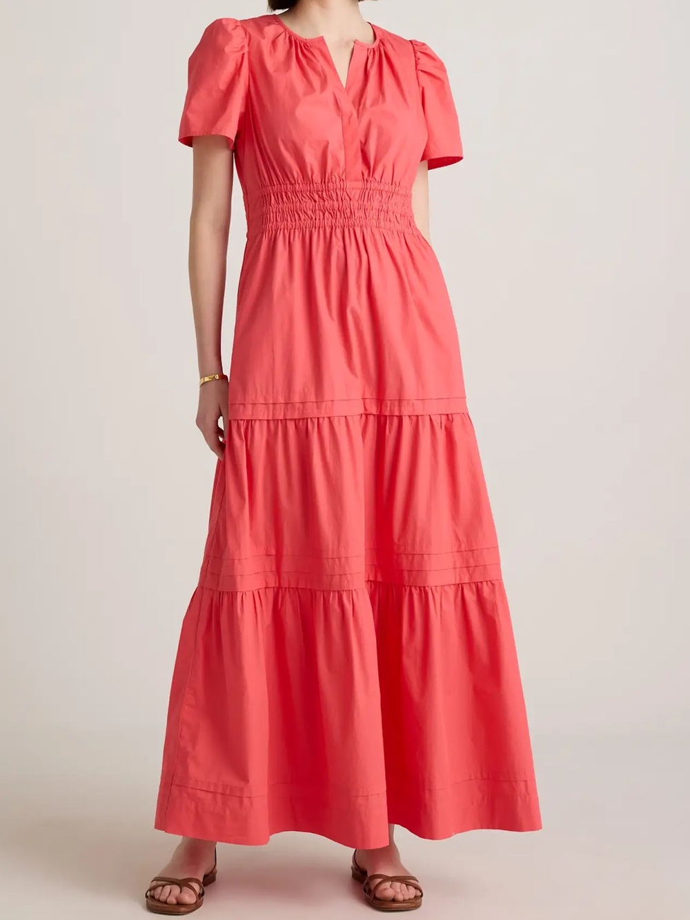 Quince pink 100% Organic Cotton Poplin Tiered Maxi Dress Women’s sz S